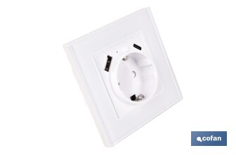 Base de enchufe inteligente con USB y tipo C | Conexión WiFi y Bluetooth | Aplicación: Smart Life o Tuya | Compatible con Alexa y Google | Control remoto, temporizador y protección infantil - Cofan