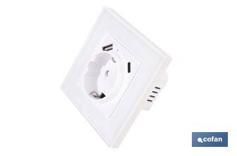 Base de enchufe inteligente con USB y tipo C | Conexión WiFi y Bluetooth | Aplicación: Smart Life o Tuya | Compatible con Alexa y Google | Control remoto, temporizador y protección infantil - Cofan
