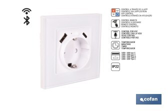 Base de tomada inteligente com USB e tipo C | Ligação WiFi e Bluetooth | Aplicação: Smart Life ou Tuya | Compatível com Alexa e Google | Controlo remoto, temporizador e segurança para crianças - Cofan