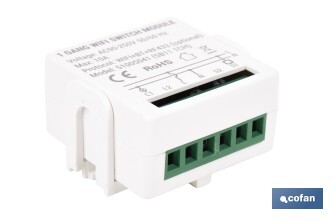 Relé inteligente de 1 interruptor WiFi | Aplicación: Smart Life o Tuya | Conectividad WiFi + Bluetooth | Para luces de hasta 10 A/150 W | Compatible con Alexa y Google - Cofan