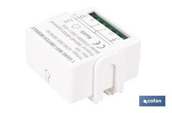 Relé inteligente de 1 interruptor WiFi | Aplicación: Smart Life o Tuya | Conectividad WiFi + Bluetooth | Para luces de hasta 10 A/150 W | Compatible con Alexa y Google - Cofan