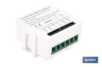 Relé inteligente de 2 interruptores WiFi | Aplicación: Smart Life o Tuya | Conectividad WiFi + Bluetooth | Para luces de hasta 10 A/150 W | Compatible con Alexa y Google - Cofan