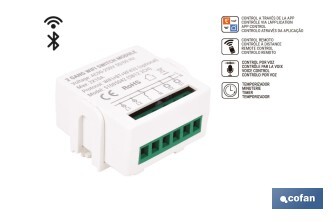 Relé inteligente de 2 interruptores WiFi | Aplicación: Smart Life o Tuya | Conectividad WiFi + Bluetooth | Para luces de hasta 10 A/150 W | Compatible con Alexa y Google - Cofan