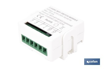 Relé inteligente de 2 interruptores WiFi | Aplicación: Smart Life o Tuya | Conectividad WiFi + Bluetooth | Para luces de hasta 10 A/150 W | Compatible con Alexa y Google - Cofan