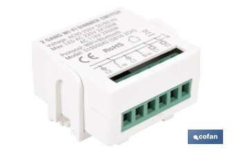 Relé regulador de intensidad individual inteligente | Control de intensidad desde la app | Conectividad WiFi 2.4 GHz | Aplicación Smart Life o Tuya | Para luces led, incandescentes y halógenas | Compatible con Alexa y Google - Cofan