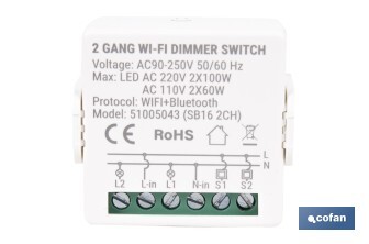 Relé regulador de intensidad individual inteligente | Control de intensidad desde la app | Conectividad WiFi 2.4 GHz | Aplicación Smart Life o Tuya | Para luces led, incandescentes y halógenas | Compatible con Alexa y Google - Cofan