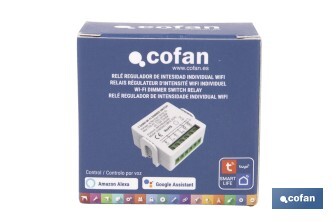 Relé regulador de intensidad individual inteligente | Control de intensidad desde la app | Conectividad WiFi 2.4 GHz | Aplicación Smart Life o Tuya | Para luces led, incandescentes y halógenas | Compatible con Alexa y Google - Cofan