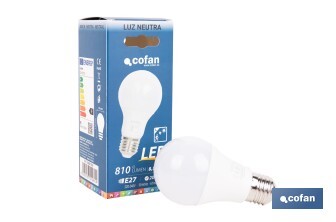 Bombilla Clásica LED con Sensor de Presencia E27 | 8,5 W - 810 lúmenes | 4000 K - luz neutra | Detección 240° <6 m | Ahorro Energético 90% | 25.000 h de Vida - Cofan