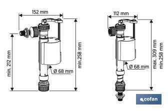 Cofan Toilet Fill Valve | WC 2 in 1 | Bottom or Side Entry Fill Valve | Arauca Model | Piston Closure - Cofan