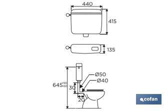 Medium Level Cistern | Complete Cistern | Flush Interruption | Bratán Model | ABS - Cofan