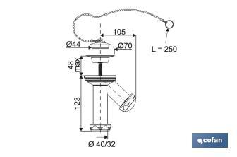 Siphon en Forme de "Y" | Avec Sortie de 40 mm | Valve pour Lavabo et Bidet Ø70 | Fabriqué en Polypropylène - Cofan