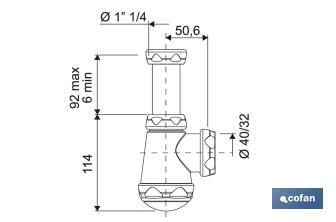 Sifone a bottiglia corto | Estensibile | Raccordo da 1" 1/4 | Uscita da 40 mm | Guarnizione conica riduttrice da Ø32 mm - Cofan