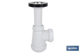 Small Bottle Trap | Extensible Siphon 1" 1/4 Fitting | 40mm Outlet | With Ø32mm Conical Reduction Gasket | Ø70 Basin-Bidet Valve - Cofan