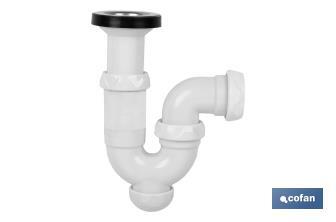 Siphon Courbé | Avec Sortie de Ø40 mm | Avec Raccord de 1" 1/2 x 70 | Valve pour Lavabo et Bidet | Fabriqué en Polypropylène - Cofan