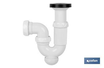 Siphon Courbé | Avec Sortie de Ø40 mm | Avec Raccord de 1" 1/2 x 70 | Valve pour Lavabo et Bidet | Fabriqué en Polypropylène - Cofan