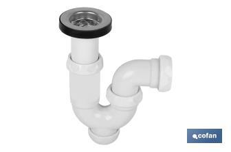 P-Trap | With Ø40mm Outlet | With 1" 1/2 x 70 Fitting | Basin and Bidet Valve | Polypropylene | Ø32mm Conical Reduction Gasket - Cofan