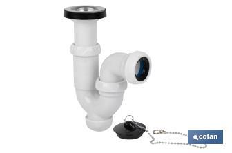 Sifone curvo | Uscita da Ø40 mm | Raccordo da 1" 1/2 x 70 | Valvola per lavabo e bidet | Realizzato in polipropilene - Cofan