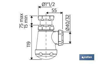 Sifón de Botella | Con Salida de Ø40 mm | Con Racor de 1" 1/2 x 70 | Válvula para Lavabo y Bidé | Fabricado en Polipropileno - Cofan