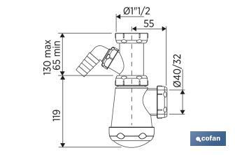 Siphon Bouteille | Avec Sortie de Ø40 mm | Avec Raccord de 1" 1/2 | Fabriqué en Polypropylène | Joint Conique Réducteur de Ø32 mm - Cofan