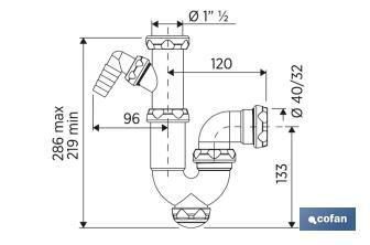 Sifón Curvo | Con Salida de Ø40 mm | Con Racor de 1" 1/2 | Fabricado en Polipropileno | Junta Cónica Reductora de Ø32 mm - Cofan