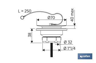 Valve pour Lavabo et Bidet | Dimensions : 1" 1/4 x 70 ou 1" 1/2 x 70| Fabriquée en Polypropylène - Cofan