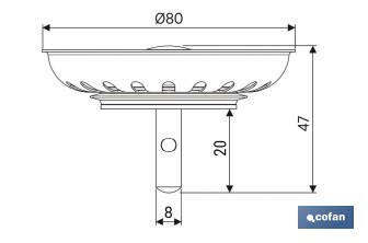 Rede de filtro de cesta de drenagem | Fabricada de aço inoxidável | Diâmetro de 80 mm - Cofan