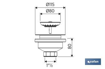 Valvola per lavandino | Realizzata in polipropilene | Dimensioni: 1" 1/2 x 115 | Piletta in acciaio inox - Cofan