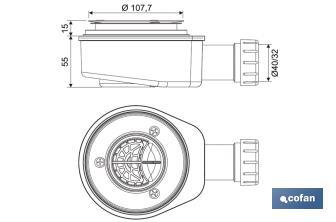 Piletta di scarico con sifone per piatto doccia extra piatta | Uscita da Ø40 mm | Guarnizione conica riduttrice da Ø32 mm - Cofan