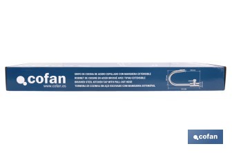 Grifo de cocina extensible giratorio 360° | Material: acero inoxidable 304 | Rociador con 2 funciones | Cartucho cerámico de Ø35 mm | Latiguillos de 50 cm - Cofan