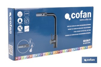 Grifo de cocina negro con 3 funciones y giro 360º | Material: acero inoxidable 304 | Cartucho cerámico de Ø35 mm - Cofan