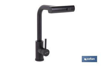 Grifo de cocina negro con 3 funciones y giro 360º | Material: acero inoxidable 304 | Cartucho cerámico de Ø35 mm - Cofan