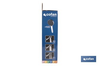 Kit de Ducha: Mango + Flexo + Soporte | Mango con 3 Funciones | Fabricado en ABS cromado - Cofan