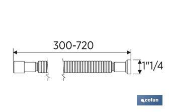 Tubo Flexible | Color Blanco | Longitud: 300-720 mm | Para Lavabo y Bidé | Medidas: 1" 1/2 Ø32-40 mm  o 1" 1/4  Ø40-50 mm - Cofan