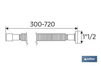 Tubo flessibile | Bianco | Lunghezza: 300-720 mm | Per lavabo e bidet | Dimensioni: 1" 1/2 Ø32-40 mm o 1" 1/4 Ø40-50 mm - Cofan