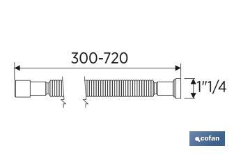 Tubo Flexível Metálico | Comprimento: 300-720mm| Para Lavatório e Bidé | Medidas: 1" 1/2 Ø32-40 mm ou 2" 2/2 Ø40-50 mm - Cofan