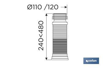 Manguito de Conexión | Extensible para Inodoro | Fabricado en Polipropileno | Salida de Ø110 - Ø120 mm - Cofan