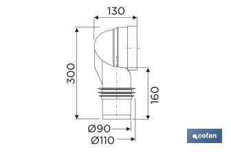 Manicotto di collegamento | Curva tecnica 90º per water | Include una guarnizione a labbro Ø110 mm | Realizzato in polipropilene - Cofan