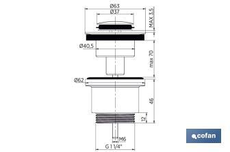 Válvula Click-Clack | Fabricada em latão Cromado | Rosca 1" 1/4 | Inclui Tampa Pequena de Ø37 mm - Cofan