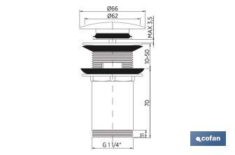 Válvula Click-Clack Longa | Fabricada em latão Cromado | Rosca 1" 1/4 | Inclui Tampa Grande de Ø63 mm - Cofan