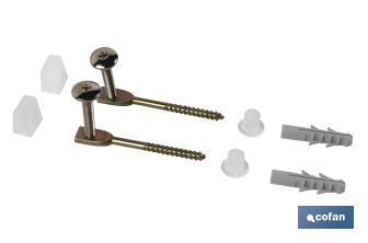 Cofan Set of Horizontal Screws | Toilet Fixing Screws | M5 x 75 | Set of Two Screws, Caps and Wall Plugs - Cofan