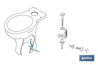 Set di viti | Fissaggio per il water | Orizzontale | Set composto da un supporto, due viti, tappi e tassello - Cofan