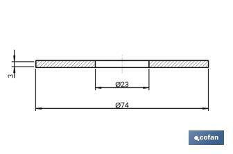 Guarnizione senza collare | Dimensioni: Ø23 x Ø74 x 3 mm | Per la chiusura del meccanismo di scarico | Cassetta bassa - Cofan