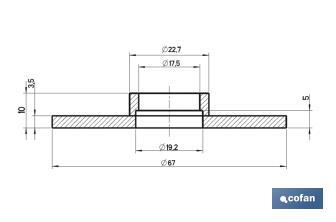 Goma Con Cuello | Medidas: Ø19,2 x Ø67 x 3,5 mm | Para Cierre del Descargador | Cisterna Baja - Cofan