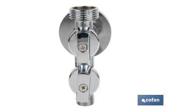 Valve d'Équerre avec Double Sortie | Dimensions : 1/2" x 1/2" X 3/8" | Fabriquée en Laiton CW617N | Filetage d'Entrée de Gaz - Cofan