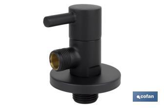 Valve d'équerre Modèle Lux noire | Système d'ouverture et de fermeture de 1/4 de tour | PN 16 bar | Couleur : noir | Deux dimensions - Cofan