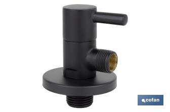 Valve d'équerre Modèle Lux noire | Système d'ouverture et de fermeture de 1/4 de tour | PN 16 bar | Couleur : noir | Deux dimensions - Cofan