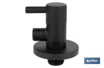 Valve d'équerre Modèle Lux noire | Système d'ouverture et de fermeture de 1/4 de tour | PN 16 bar | Couleur : noir | Deux dimensions - Cofan