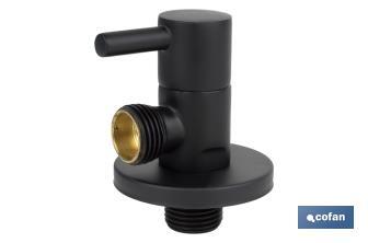 Valve d'équerre Modèle Lux noire | Système d'ouverture et de fermeture de 1/4 de tour | PN 16 bar | Couleur : noir | Deux dimensions - Cofan