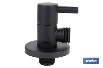 Valve d'équerre Modèle Lux noire | Système d'ouverture et de fermeture de 1/4 de tour | PN 16 bar | Couleur : noir | Deux dimensions - Cofan