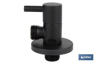 Valve d'équerre Modèle Lux noire | Système d'ouverture et de fermeture de 1/4 de tour | PN 16 bar | Couleur : noir | Deux dimensions - Cofan